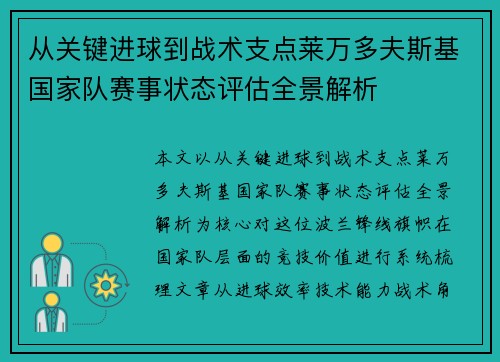 从关键进球到战术支点莱万多夫斯基国家队赛事状态评估全景解析